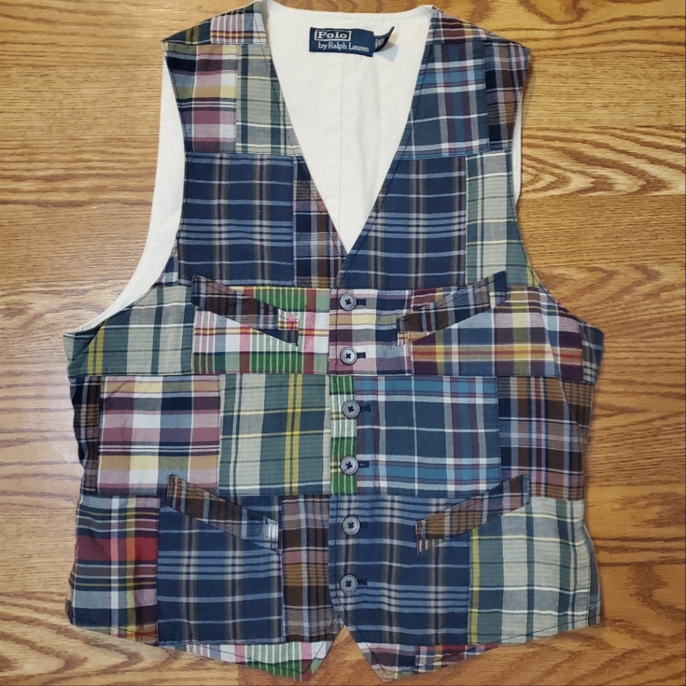 Polo by Ralph Lauren bleeding madras plaid vintage vest small